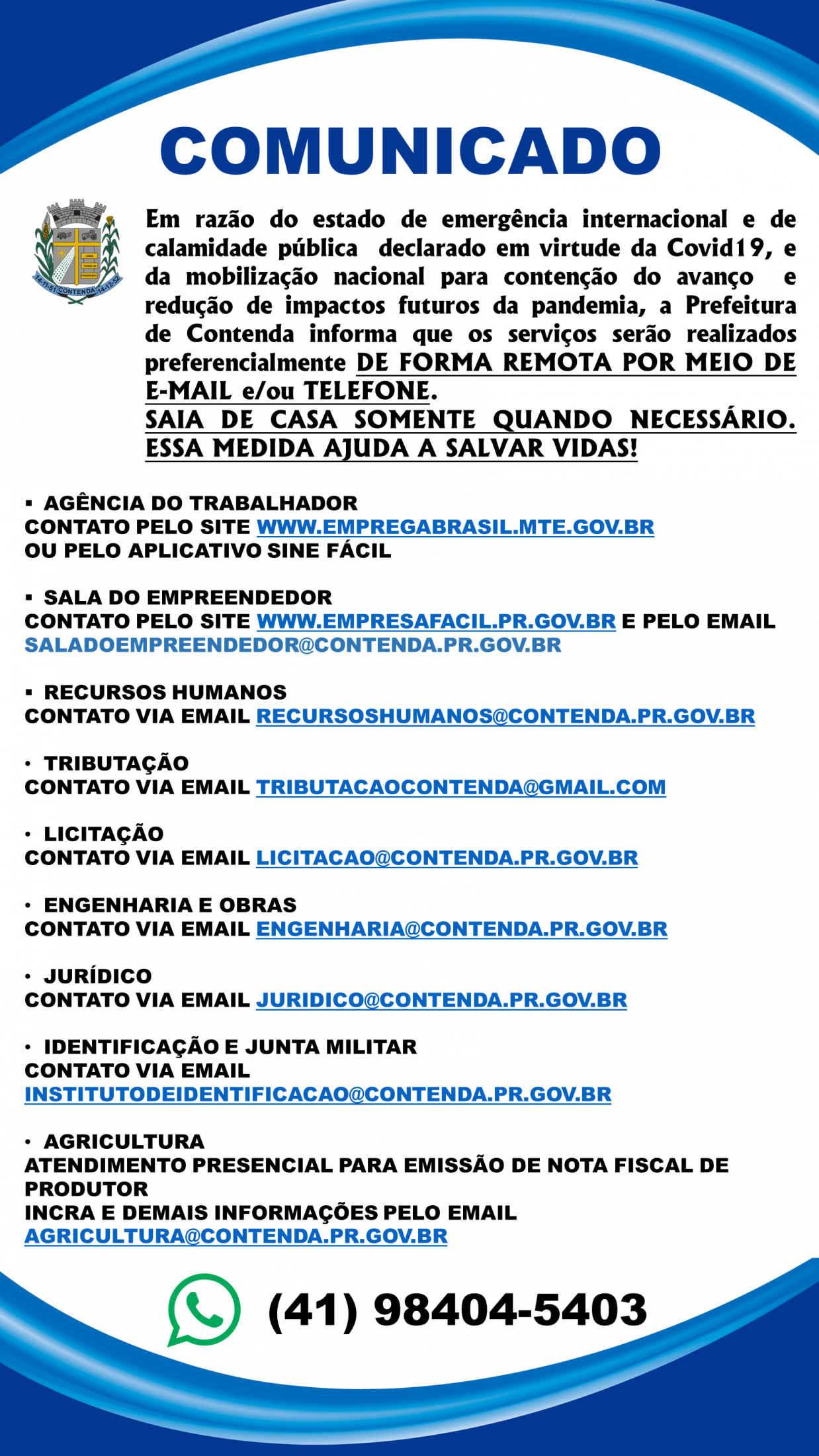 PREFEITURA DISPONIBILIZA ATENDIMENTO REMOTO