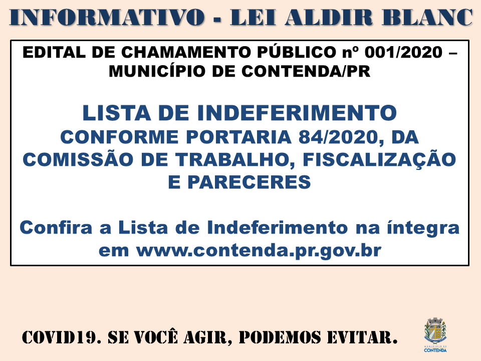 Lista de Indeferimento das Solicitações de Cadastramento dos Espaços Culturais - Edital de Chamamento nº 001/2020