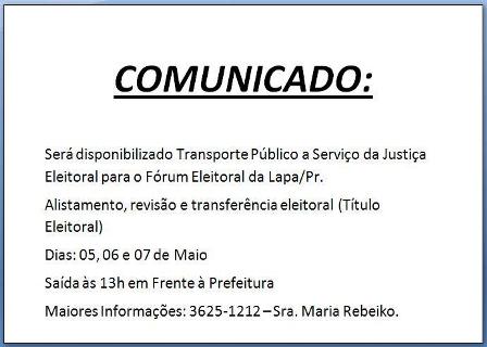 Transporte para o Fórum Eleitoral - Dias 05, 06 e 07/05