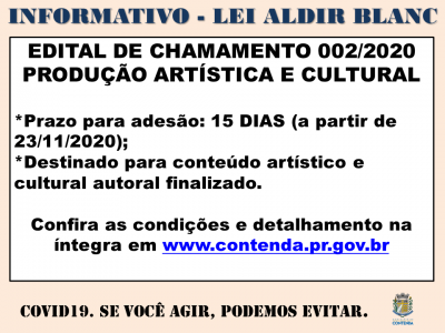 EDITAL DE CHAMAMENTO PÚBLICO 002/2020 - PRODUÇÃO ARTÍSTICA E CULTURAL - LAI ALDIR BLANC