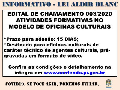 EDITAL DE CHAMAMENTO PÚBLICO 003/2020 - SELEÇÃO DE ATIVIDADES FORMATIVAS NO MODELO DE OFICINAS CULTURAIS